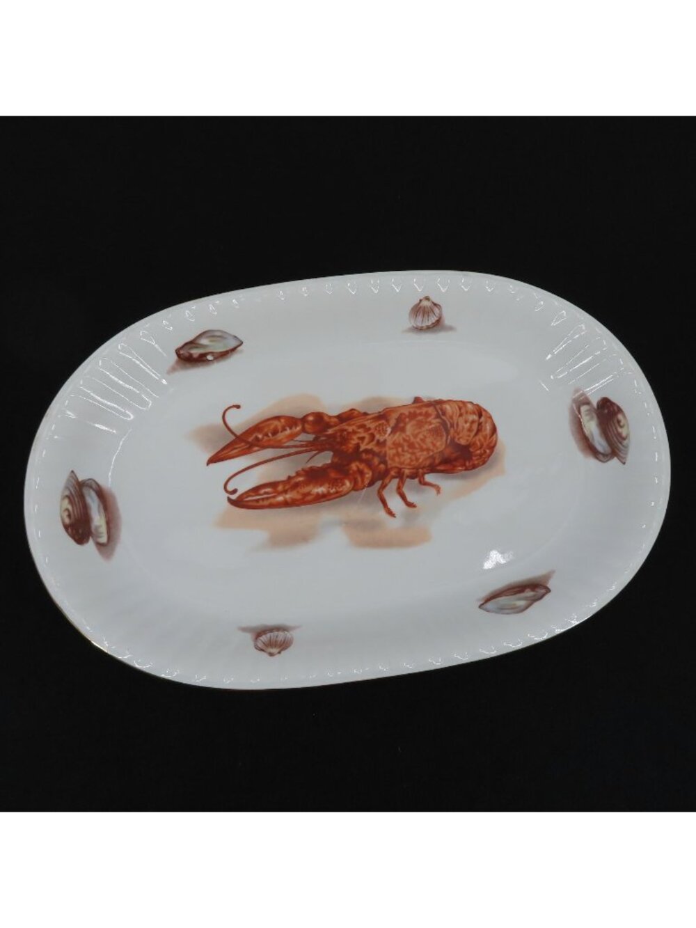 Vintage Wawel Poland Lobster Mussels Clams Gold Trim Seafood Platter Oval Plate